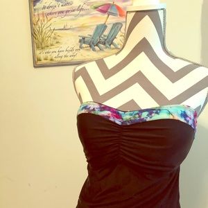 Athlete strapless tankini - Black, 36D/DD, Large